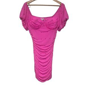 NEW! Charmed Hearts Women's Ruched Pink Pearl Bodycon Dress Size XL